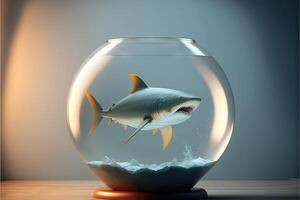 haj inuti en fisk skål illustration konstverk generativ ai foto
