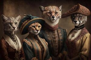gepard djur klädd i victorian epok Kläder illustration generativ ai foto