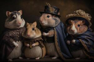 hamster djur klädd i victorian epok Kläder illustration generativ ai foto