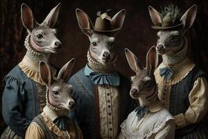 känguru djur klädd i victorian epok Kläder illustration generativ ai foto