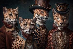 leopard djur klädd i victorian epok Kläder illustration generativ ai foto