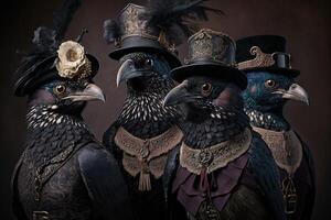 ravens djur klädd i victorian epok Kläder illustration generativ ai foto