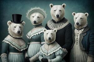 polär Björn djur klädd i victorian epok Kläder illustration generativ ai foto