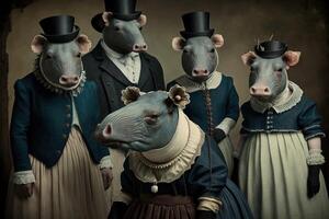 tapir djur klädd i victorian epok Kläder illustration generativ ai foto