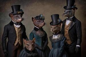 tasmaniska jäkel djur klädd i victorian epok Kläder illustration generativ ai foto