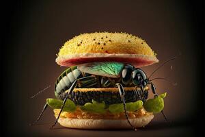 gourmet insekt hamburgare restaurang tallrik illustration generativ ai foto