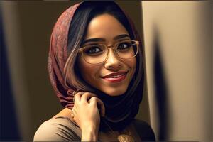 värld hijab dag på februari 1, hijab flicka kvinnor huvud omslag abstrakt representation generativ ai foto