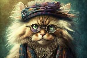 hippie katt illustration generativ ai foto