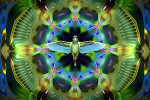 brummande fågel djur- mandala fraktal illustration generativ ai foto