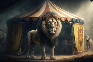 lejon cirkus djur- illustration generativ ai foto