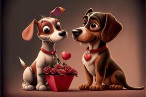 hund valentine dag tecknad serie illustration generativ ai foto