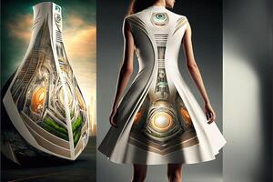 eco teknologi grön klänning av de framtida illustration generativ ai foto