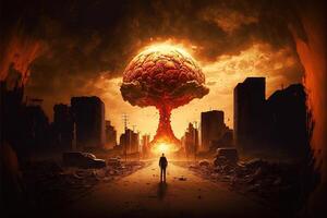apokalyps - kärn bomba explosion - svamp moln illustration generativ ai foto