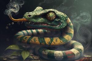 orm djur- rökning ganja ogräs illustration generativ ai foto