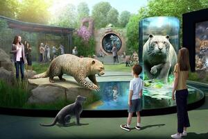 framtida Zoo zoologisk parkera erbjudande besökare levande holografiska och mekanisk versioner av några av de värld mest fascinerande varelser illustration generativ ai foto