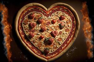 hjärta kärlek pizza röd stor kärlek, en valentine dag begrepp illustration generativ ai foto