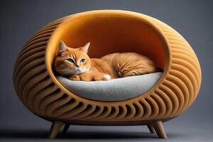 katt i en lyx katt säng illustration generativ ai foto