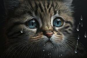 katt gråt stor tårar illustration generativ ai foto