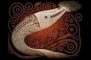 maori stam- jätte fisk skiss polynesisk tatuering mönster illustration generativ ai foto