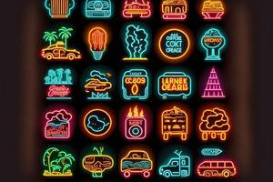 uppsättning av retro stil neon ikon. illustration generativ ai foto