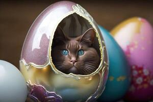 katt inuti pastell Färg påsk ägg illustration generativ ai foto