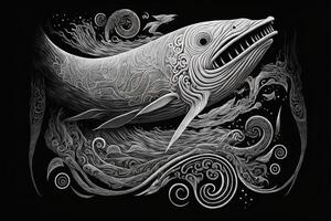 maori stam- jätte fisk skiss polynesisk tatuering mönster illustration generativ ai foto