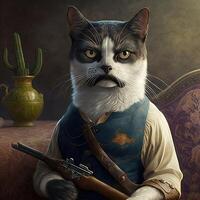 katt med lång mustascher är de ny chef av sinaloa mexikansk läkemedel kartell illustration generativ ai foto