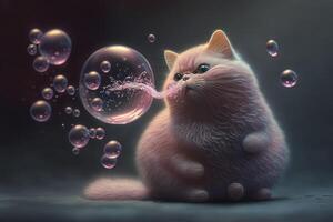 rosa katt kattunge med bubbla gummi. tugga illustration generativ ai foto