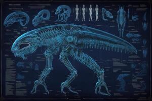 utomjording exoskelett plan, skiss illustration generativ ai foto