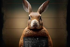hare kanin dålig djur- polis förbrytarfoto linje upp generativ ai foto