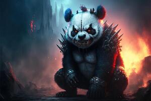 ondska dålig panda på brand illustration generativ ai foto