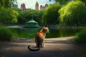 katt i central parkera illustration generativ ai foto