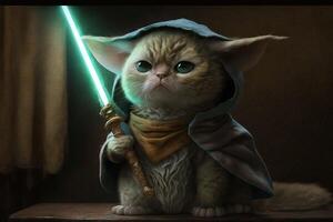 katt jedi bemästra illustration generativ ai foto