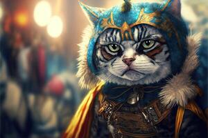 katt i karneval kostym illustration generativ ai foto