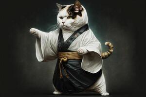 de katt karate kämpe i en kimono illustration generativ ai foto