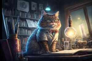 katt forskare illustration generativ ai foto