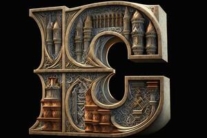e 3d medeltida brev medeltida stil alfabet samling brev illustration generativ ai foto
