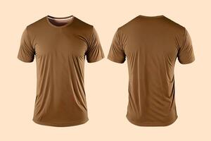 Foto realistisk manlig brun t-tröjor med kopia Plats, främre och tillbaka se. ai genererad