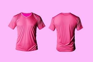 Foto realistisk manlig rosa t-tröjor med kopia Plats, främre och tillbaka se. ai genererad
