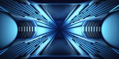 symmetrisk blå tech abstrakt bakgrund med rader och former. ai genererad foto