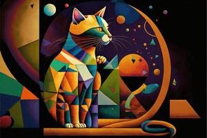 katt designad i de stil av kandinsky och de bauhaus konst rörelse illustration generativ ai foto