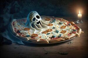 läskigt pinapple pizza ost spöke illustration generativ ai foto