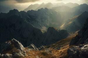 skön berg landskap i de morgon. kaukasus berg, georgien. foto