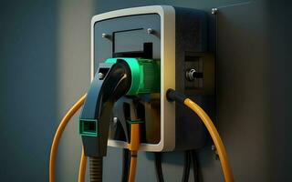 stänga upp Foto bil laddning ev för elektrisk bil på pump