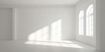 skuggor av en vit fönster i ett tömma rum. minimalistisk bakgrund. generativ ai foto