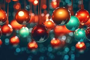 i de ny år tid färgrik hängande jul bollar Foto. generativ ai foto