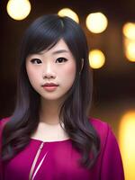 skön Tonårs asiatisk kvinna på natt, generativ konst förbi ai foto