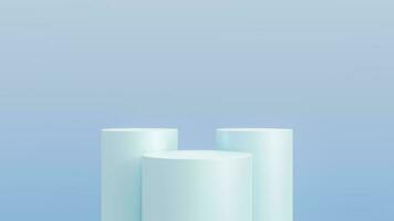 abstrakt 3d blå cylinder piedestal podium med blå bakgrund. pastell blå minimal scen med belysning för produkt visa presentation. foto