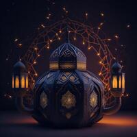 islamic Lycklig ny år Leonardo diffusion marockansk lampa bakgrund ai genererad foto