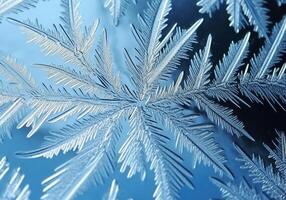 ai generativ. frost mönster på glas foto